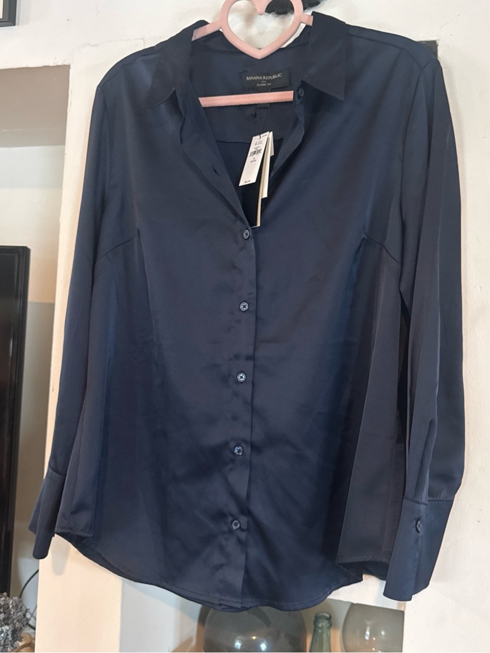 Banana Republic Dark Navy Silk Button-Down Shirt